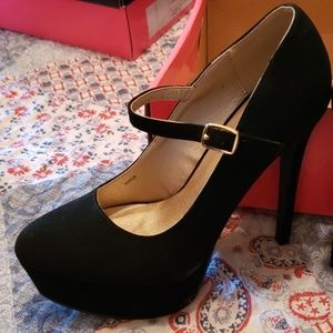 Black imitation suede high heels